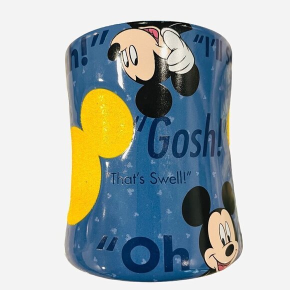 Disney Parks Mickey Mouse Retro Mug Blue Yellow Glitter Textured "Gosh" "Oh Boy" - Picture 4 of 7